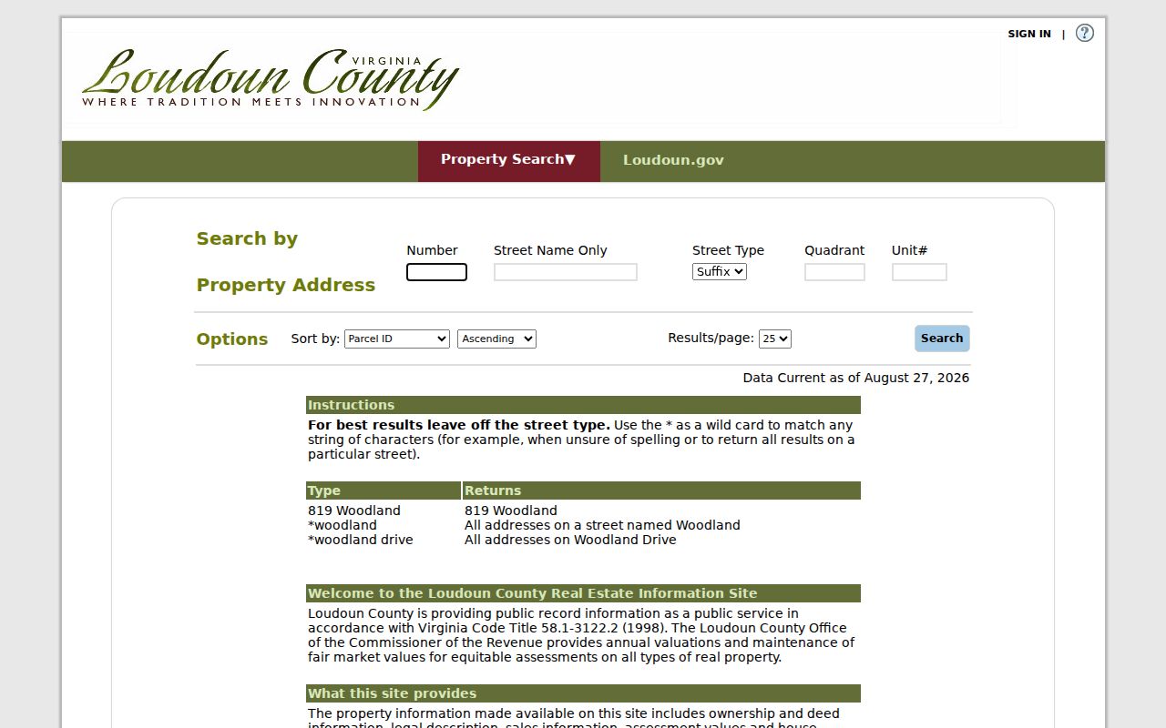Sterling residents directory property address search fields in Loudoun iasWorld
